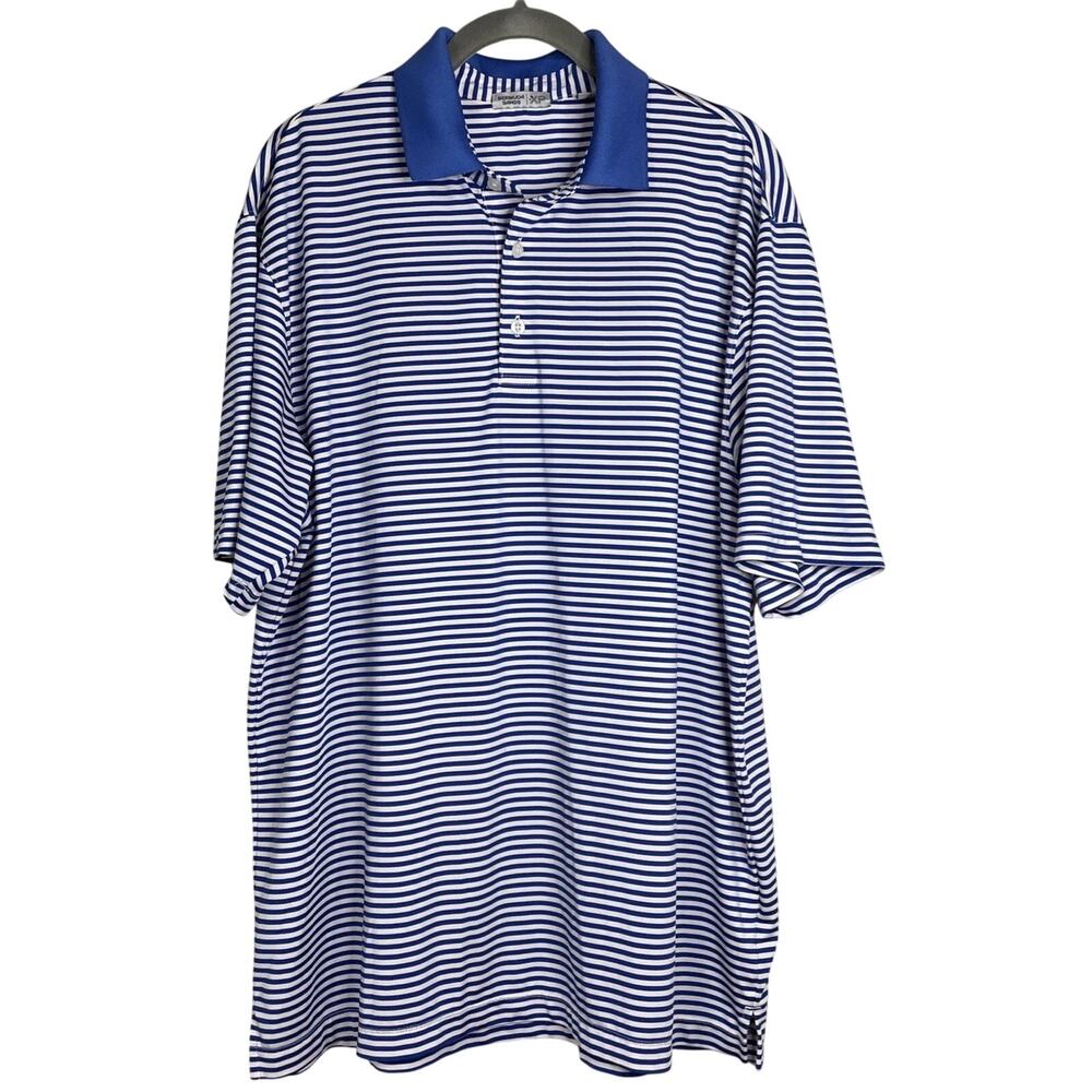 Bermuda Sands Men’s Short Sleeve Polo - Size Large - Blue Striped & Blue Collar